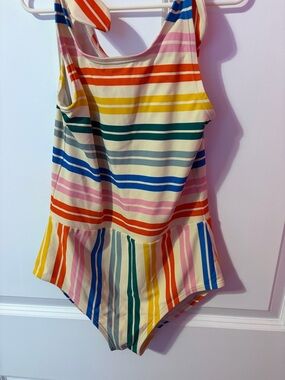 Hanna Andersson Multicolor Striped Peplum One-Piece Swimsuit